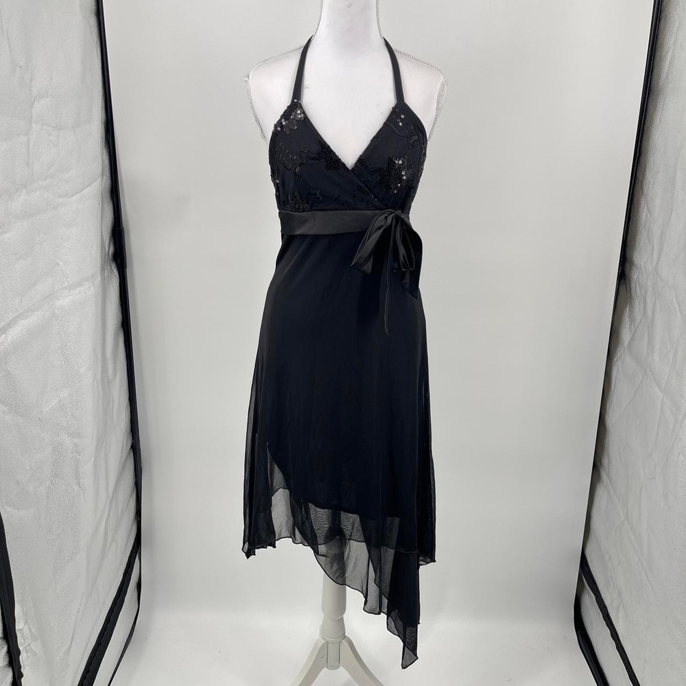 Vintage Y2K Asymmetrical Fairy Midi Dress M Sequin Bias Cut Glam Whimsigoth 90s